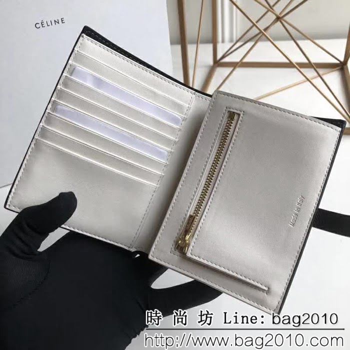 CELINE賽琳原單 專櫃款 手掌紋牛皮小號搭扣拼色錢夾 0146 SL1414